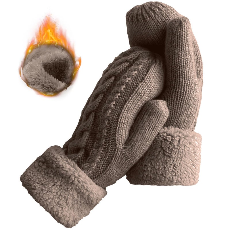 Whiteleopard Women's Winter Gloves Warm Lining - Cozy Wool Knit Thick Gloves Mittens in 11 color (Brown) - Image 1
